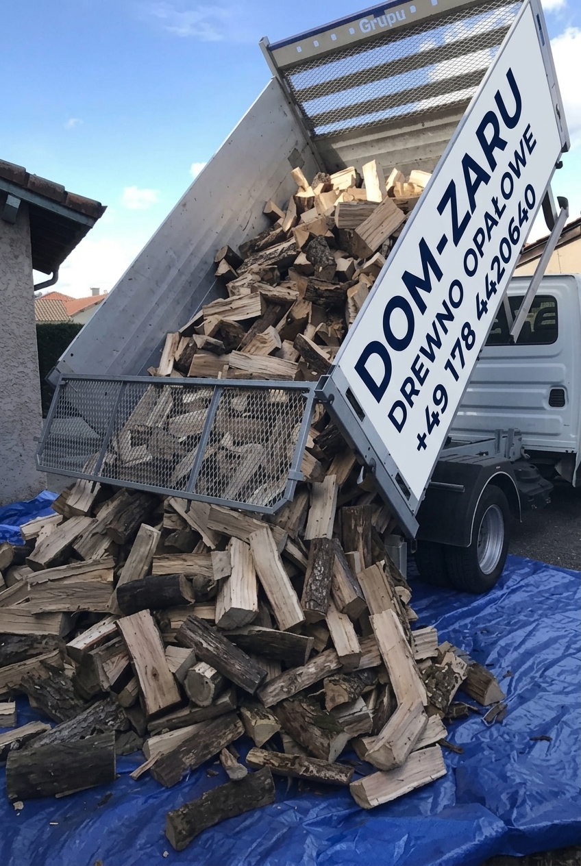 Camion benne DOM-ZARU livrant du bois de chauffage
